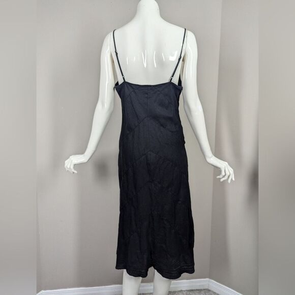 Etam Linen Blend Bias Cut Slip Dress Black Y2K Midi Lined Size S/M - Picture 6 of 8